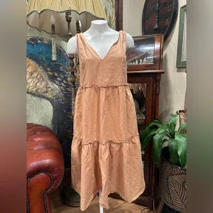Petal + Pup Linen Blend Tiered Midi Dress Size 4 Apricot thumbnail 4