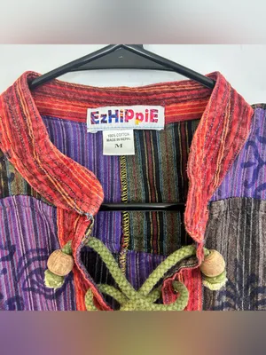 EzHippie Vibrant Stonewashed Patchwork Om/Ganesha Pullover HIppie Top Medium Red thumbnail 10