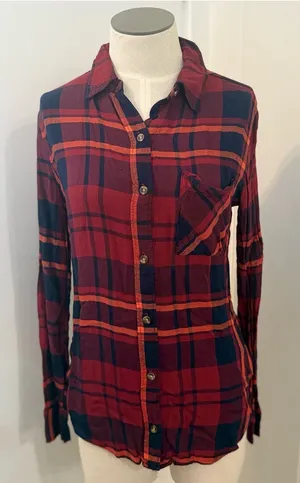 Abercrombie & Fitch Red and Navy Plaid Button-Down Shirt Sz XS thumbnail 1