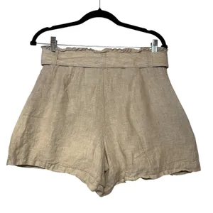 Vineyard Vines Khaki‎ Belted Lined Linen Paperbag Waist Shorts Quiet Luxury 4 thumbnail 5