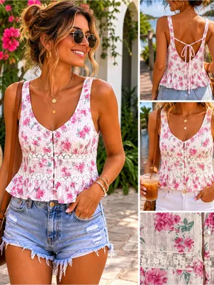Altar’d State Tank Top XL Pink Floral Lace Peplum Fairycore Cottagecore NWOT thumbnail 3
