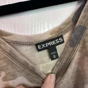 Express Green and Brown camo cold shoulder Tank Top thumbnail 2