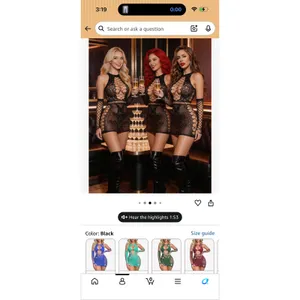 Black Rhinestone Fishnet Bodycon Mini Dress with Arm Warmers Clubwear‎ Lingerie thumbnail 2
