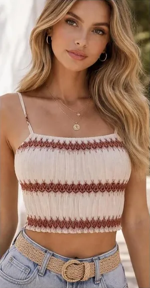 Zara Trafaluc New With Tags Smocked Knot Crop Top Spaghetti Straps Woman’s S thumbnail 1