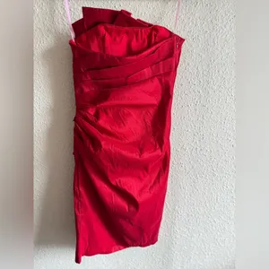 Cindy Strapless Red Satin Cocktail Dress Bow Detail XS thumbnail 5