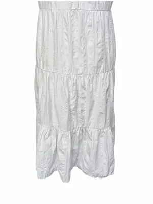 STRADIVARIUS Tiered Short-Sleeve‎ Midi Shirt Dress in White, Medium thumbnail 7