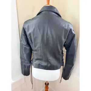 Bullskins Vintage Leather Motorcycle Jacket Side Lace Biker Black Womens M 14 thumbnail 2