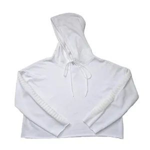 NWT Alo Yoga Box Crop Hoodie Sweatshirt in White Beaded Sleeve M thumbnail 4