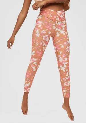 Aerie offline real me High-Waist Floral Print Leggings in Peach & White thumbnail 1