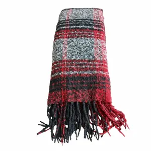 Plaid Blanket Scarf Shawl Wrap Red Black Gray Fringe Winter Poncho Oversized thumbnail 3