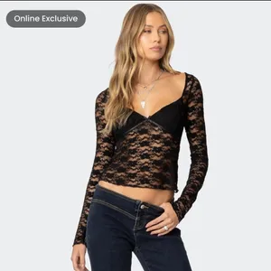 NWT Edikted Mykonos Sheer Black Lace Top size XL thumbnail 2