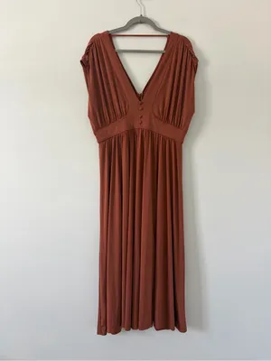 Anthropologie Sleeveless V Neck A Line Midi Boho Fall Cottagecore Dress Brown L thumbnail 2