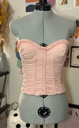 White Fox Don’t Judge Me Strapless Bustier Top Baby Pink XS NWT thumbnail 1