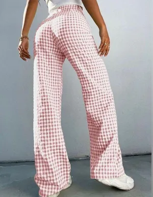 Amazon Pink High Waisted Gingham Checkered Pants thumbnail 2