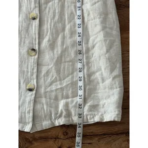 Sih & Sam Women Oatmeal Beige Linen Blend Belted Utility Button Front Dress M thumbnail 8