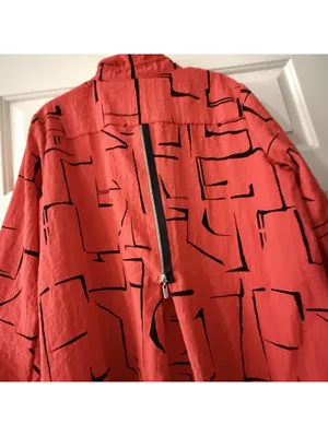 Ali Miles Coral Red Button Up Tunic Shirt Top Sz L Large Wire Collar Lagenlook thumbnail 11