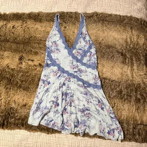 Free People Slip My Mind Trapeze Dress Blue Floral Lace Mini Size Small thumbnail 6