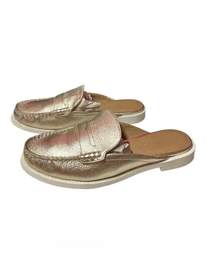 Aerosoles Salome Gold Metallic Pebbled Leather Finish Slip-On Mules Penny Loafer thumbnail 3