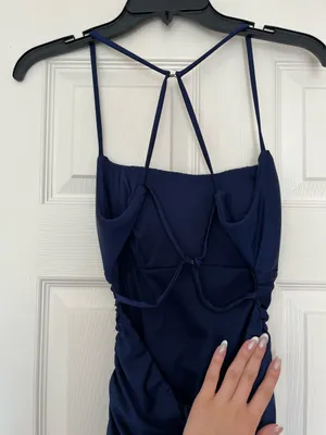 Macys B Darlin navy blue prom dress thumbnail 5