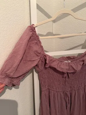 R.YIPOSHA Mauve Swiss Dot Smocked Cottagecore Midi Dress L 12/14 thumbnail 5
