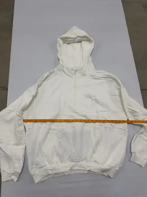 White Quarter Zip Hoodie Oversized Cotton Blend Fleece Sweatshirt size L thumbnail 3