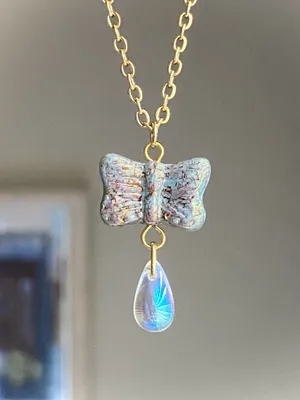 Handmade Czech glass butterfly fairy whimsy dainty necklace🦋 thumbnail 1