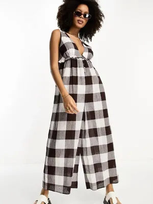 NWT asos buffalo check wide leg jumpsuit US -6 Semi Sheer thumbnail 2