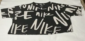 Nike Sportswear All Over Print Crop Top Black White Women Medium‎ thumbnail 1