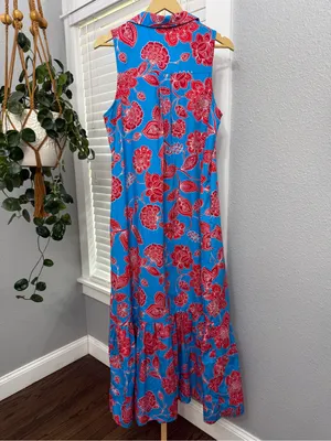 Sugarlips Ripon Floral Cileah Collared Maxi Dress Pockets Size Large Cotton thumbnail 6