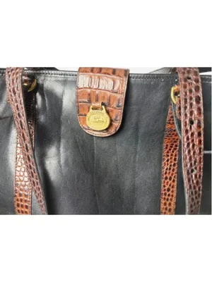 🔥 VINTAGE GRAIL! Rare 90s BRAHMIN Tuscan Croc & Smooth Leather Shoulder Tote Ba thumbnail 3