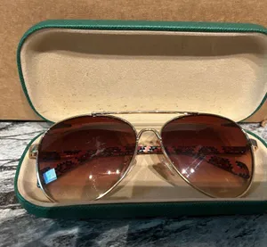 Gold Aviator Sunglasses with Brown Lenses thumbnail 1
