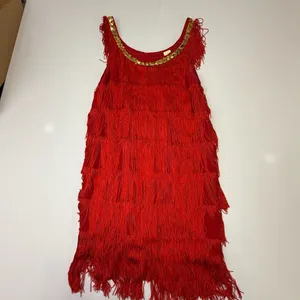 Flapper 1920s Style Red Tiered Fringe Costume Dress thumbnail 4