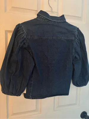 Oat New York Dark Blue Denim Puff-Sleeve Jacket, Size-Small thumbnail 9