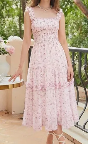Scarlet Darkness Floral Smocked Summer Dress Pink/White Size Small NWT thumbnail 1