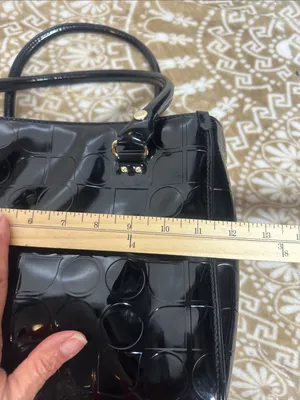 kate spade Black Patent Satchel with Embossed Circle Pattern thumbnail 8