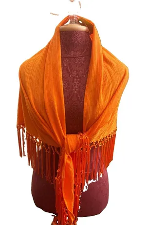 Unbranded Fringed Shawl Orange Wrap thumbnail 1