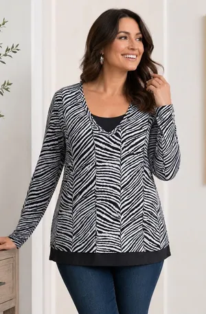 Chico's Zebra Two-In-One Top Medium Chico's 1‎ Workwear Casual Effortless Office thumbnail 1