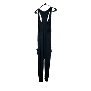 Aerie Black Ribbed‎ Racerback Tank Jumpsuit Romper Cargo Pockets Women's Size L thumbnail 4