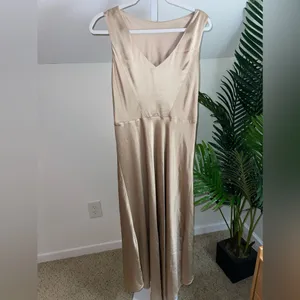 Saloni Jen Silk High/Low Sleeveless Formal Maxi Dress Gold‎ Women's Size US 6 thumbnail 4