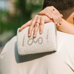Beaded 'I Do' White Bridal Clutch thumbnail 3
