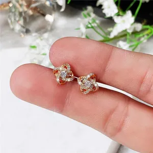Women's‎ 14k Gold Plated S925 Knot Simulated Diamond Stud Earrings thumbnail 5