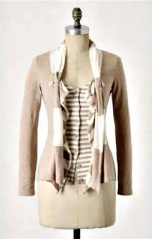 Anthropologie Moth Yemaya Draped Tan and White Sweater Cardigan thumbnail 1