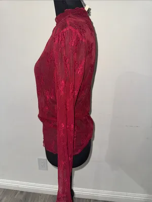 Liberty Love Crimson Lace Long-Sleeve Sheer Top thumbnail 4