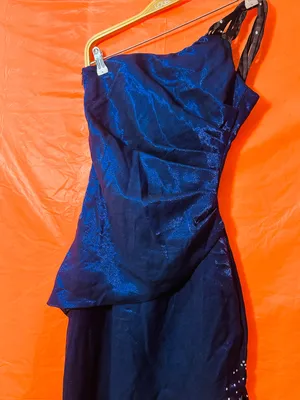 Elegant One-Shoulder Navy Asymmetrical Dress thumbnail 9