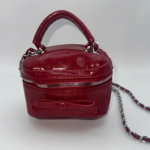 Red Mini Top Handle Purse w/ Chain Strap & Bow Detail – Small Crossbody Bag thumbnail 1