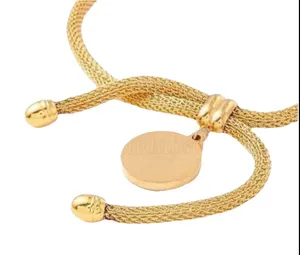TJ Maxx Crystal Rhinestone Flat Round Charm Slider Bracelet with Round Mesh Chain for Women, Golden thumbnail 3