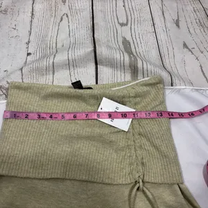 NWOT Forever 21 Avocado Green Tan Wide Leg Ruched Drawstring Fold over Pants thumbnail 6