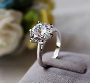 Single Solitaire Real 925 Silver 5ct Diamond Ring thumbnail 1