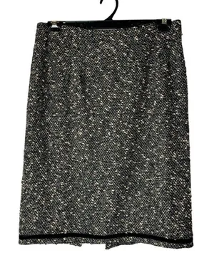 Nanette Lepore‎ Skirt Women 12 Brown Black Tweed Velvet Trim Pencil Straight thumbnail 1