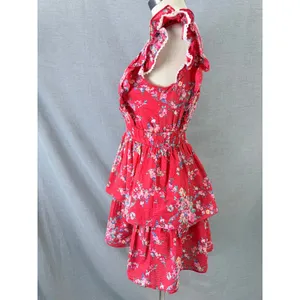 Betsey Johnson Mini Dress Red Floral Tiered Ruffle Lace Trim XS thumbnail 9